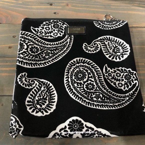 Gigi Hill tall cosmetic large makeup zipper pouch bag Black & White Paisley - Picture 1 of 8